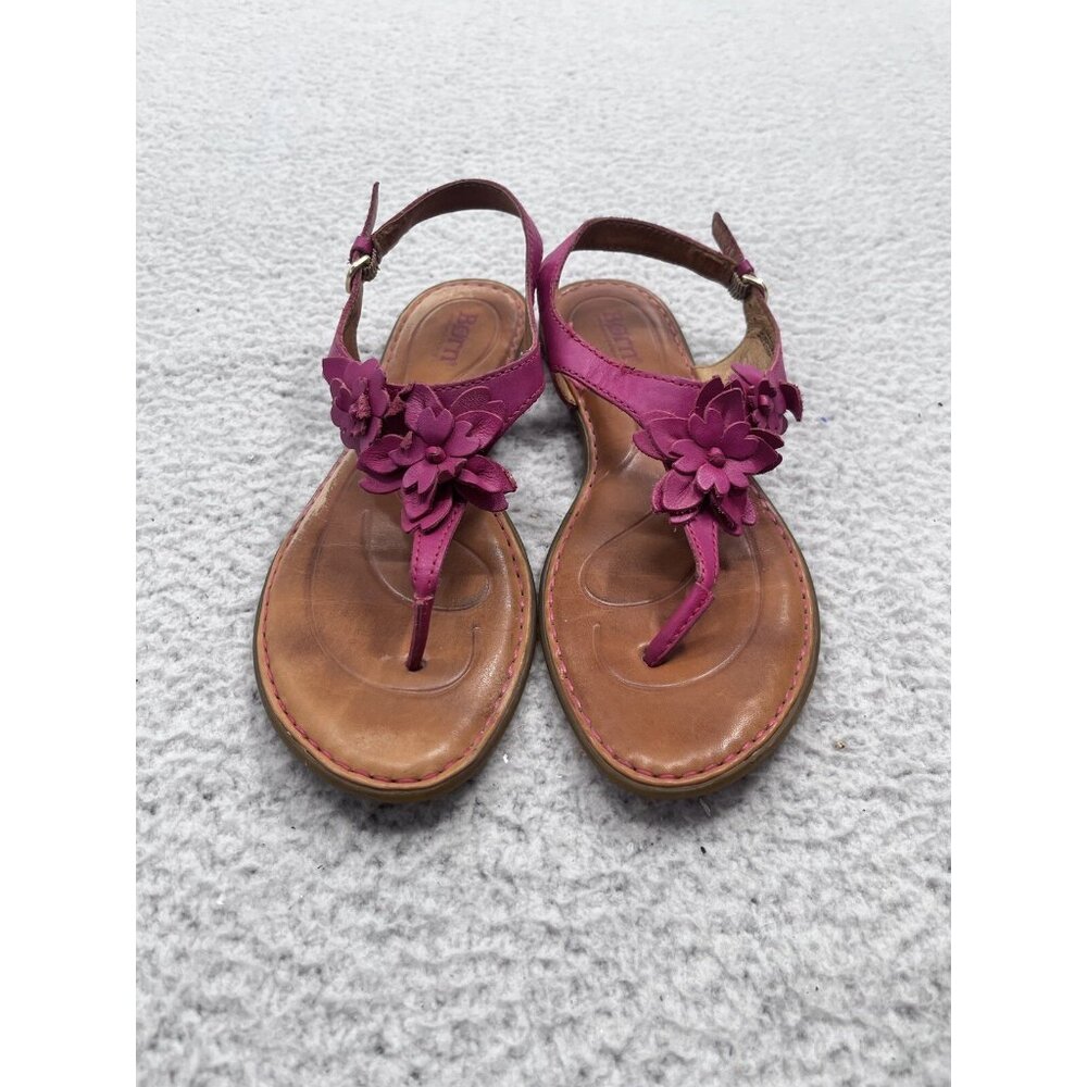 Women's Born Purple Leather Floral Thong Open Toe Side Buckle Sandals Size 8 - Picture 2 of 12